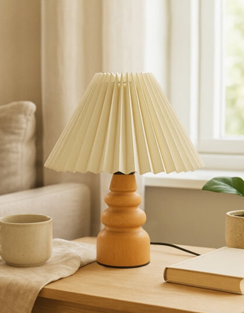 32x22 Doğal Ahşap Abajur Pileli